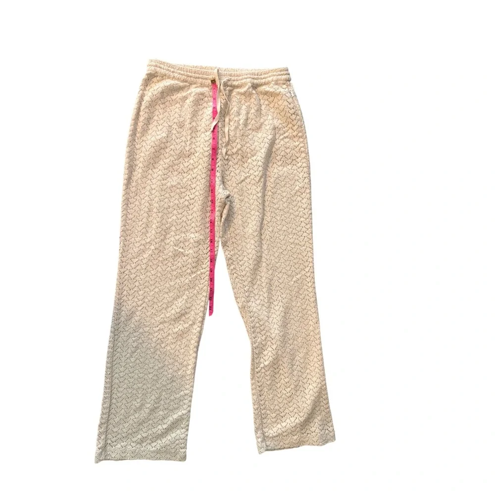 Roxy Cream Beige Textured Knit Lounge Pants Drawstring‎ Straight Leg Small